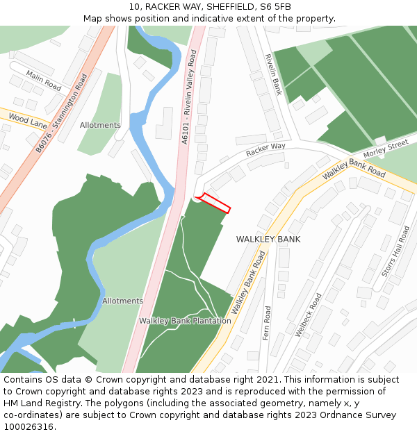 10, RACKER WAY, SHEFFIELD, S6 5FB: Location map and indicative extent of plot