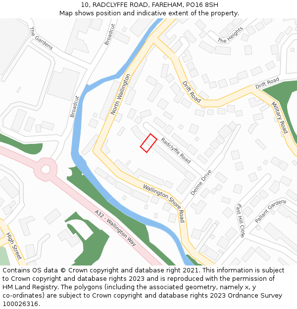 10, RADCLYFFE ROAD, FAREHAM, PO16 8SH: Location map and indicative extent of plot