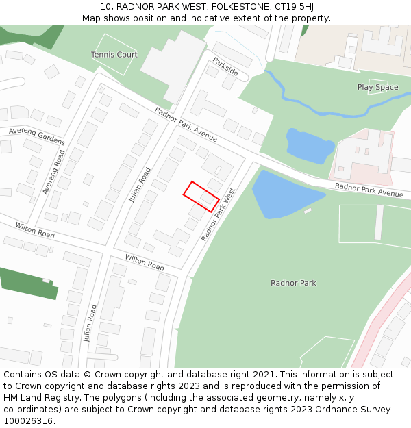 10, RADNOR PARK WEST, FOLKESTONE, CT19 5HJ: Location map and indicative extent of plot