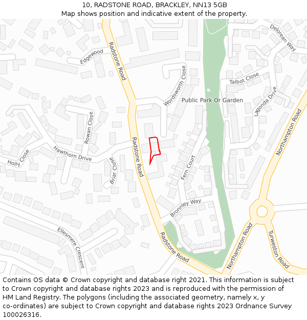 10, RADSTONE ROAD, BRACKLEY, NN13 5GB: Location map and indicative extent of plot