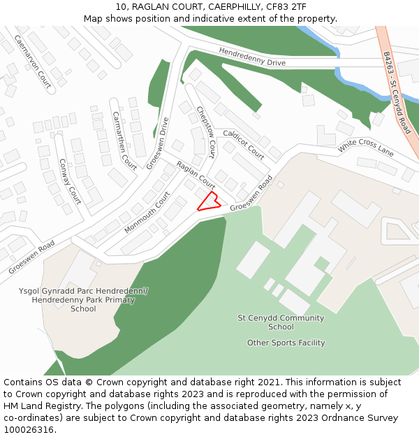 10, RAGLAN COURT, CAERPHILLY, CF83 2TF: Location map and indicative extent of plot