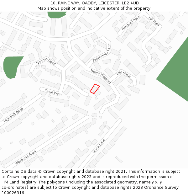 10, RAINE WAY, OADBY, LEICESTER, LE2 4UB: Location map and indicative extent of plot