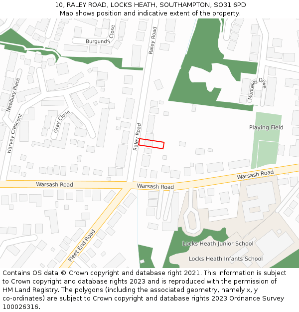 10, RALEY ROAD, LOCKS HEATH, SOUTHAMPTON, SO31 6PD: Location map and indicative extent of plot