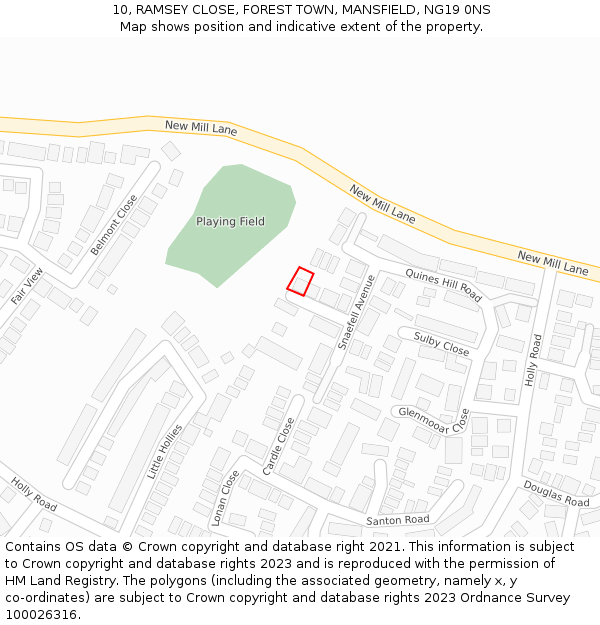 10, RAMSEY CLOSE, FOREST TOWN, MANSFIELD, NG19 0NS: Location map and indicative extent of plot