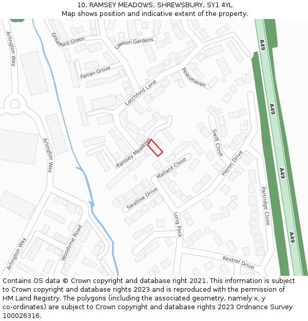 10, RAMSEY MEADOWS, SHREWSBURY, SY1 4YL: Location map and indicative extent of plot