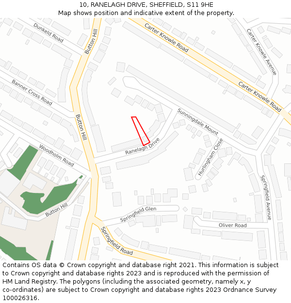10, RANELAGH DRIVE, SHEFFIELD, S11 9HE: Location map and indicative extent of plot