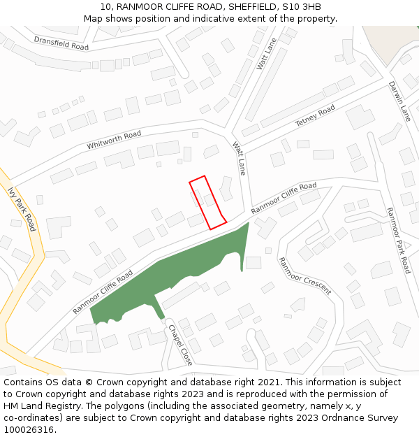 10, RANMOOR CLIFFE ROAD, SHEFFIELD, S10 3HB: Location map and indicative extent of plot