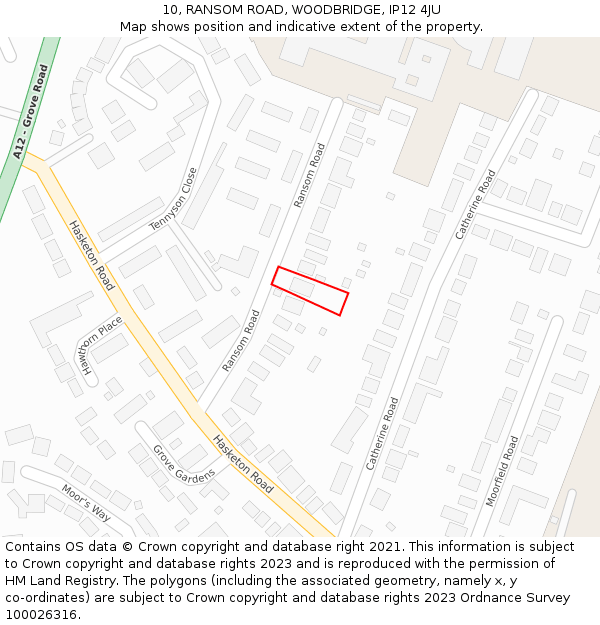 10, RANSOM ROAD, WOODBRIDGE, IP12 4JU: Location map and indicative extent of plot