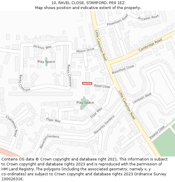 10, RAVEL CLOSE, STAMFORD, PE9 1EZ: Location map and indicative extent of plot