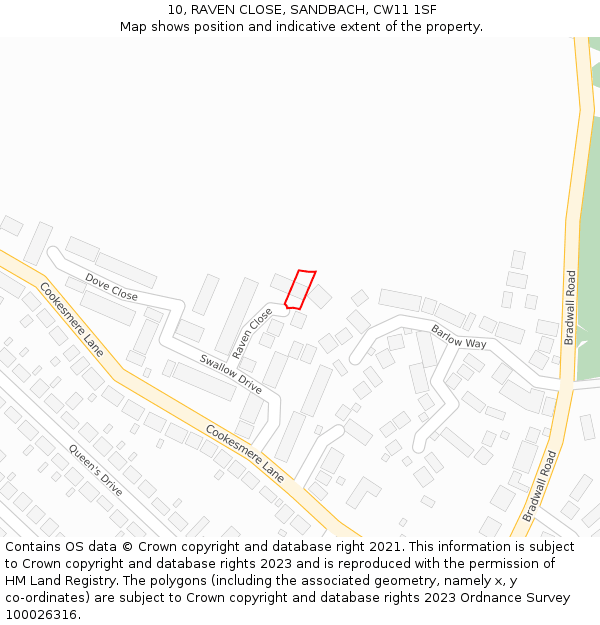 10, RAVEN CLOSE, SANDBACH, CW11 1SF: Location map and indicative extent of plot