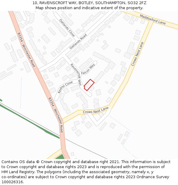 10, RAVENSCROFT WAY, BOTLEY, SOUTHAMPTON, SO32 2FZ: Location map and indicative extent of plot