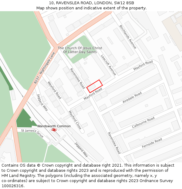 10, RAVENSLEA ROAD, LONDON, SW12 8SB: Location map and indicative extent of plot