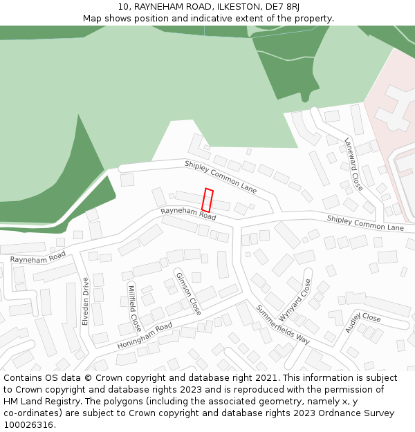 10, RAYNEHAM ROAD, ILKESTON, DE7 8RJ: Location map and indicative extent of plot