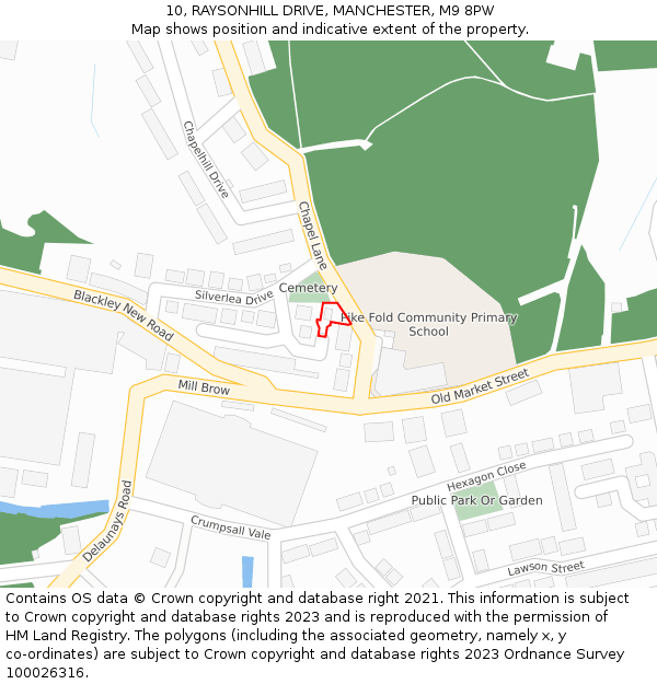 10, RAYSONHILL DRIVE, MANCHESTER, M9 8PW: Location map and indicative extent of plot