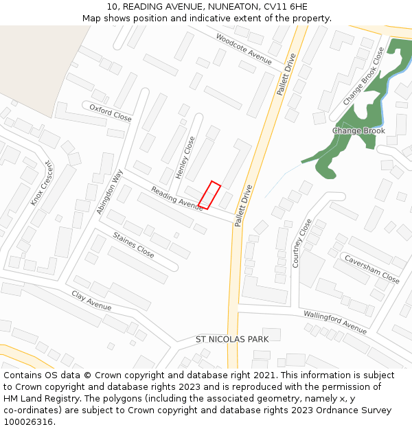 10, READING AVENUE, NUNEATON, CV11 6HE: Location map and indicative extent of plot