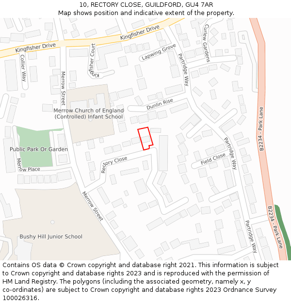 10, RECTORY CLOSE, GUILDFORD, GU4 7AR: Location map and indicative extent of plot