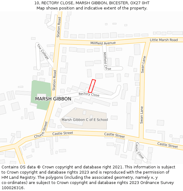 10, RECTORY CLOSE, MARSH GIBBON, BICESTER, OX27 0HT: Location map and indicative extent of plot