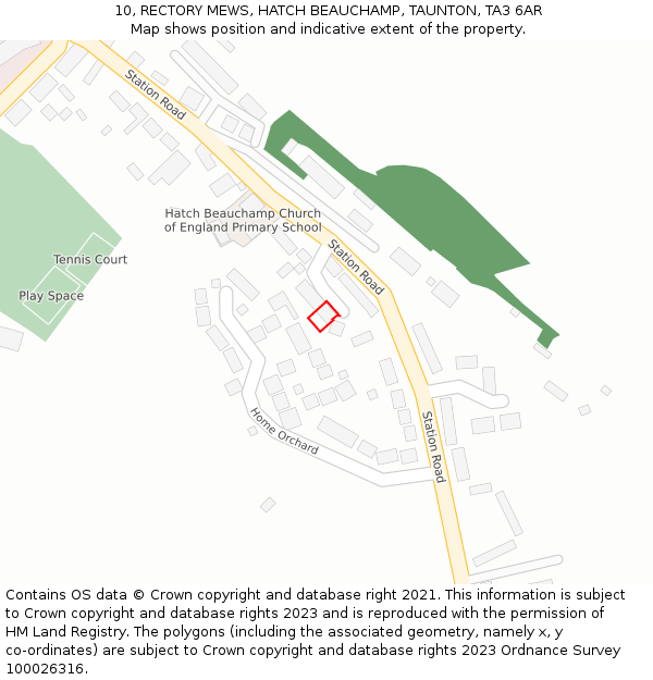 10, RECTORY MEWS, HATCH BEAUCHAMP, TAUNTON, TA3 6AR: Location map and indicative extent of plot