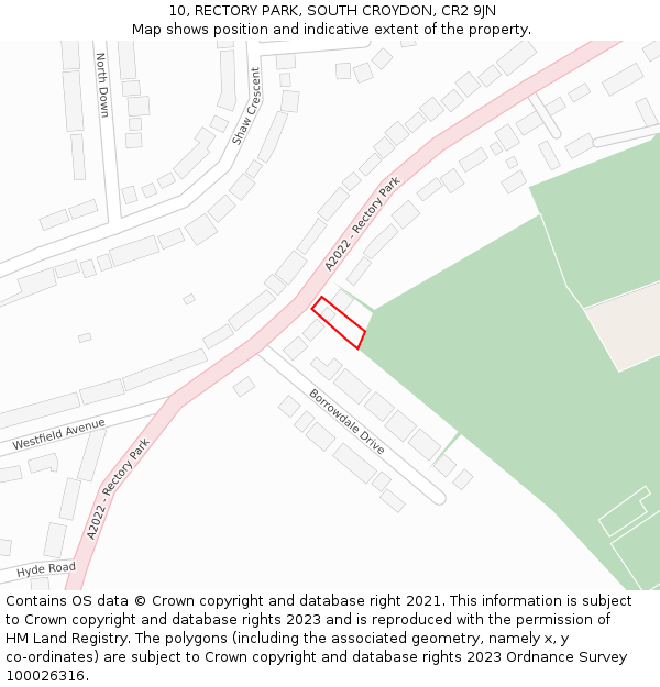 10, RECTORY PARK, SOUTH CROYDON, CR2 9JN: Location map and indicative extent of plot