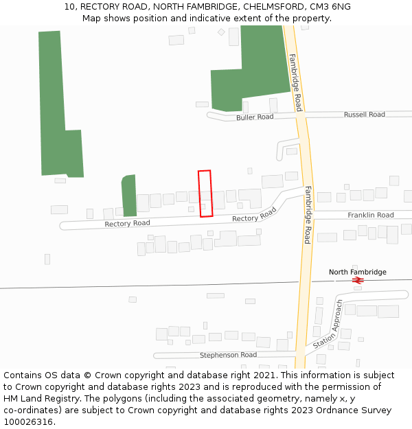 10, RECTORY ROAD, NORTH FAMBRIDGE, CHELMSFORD, CM3 6NG: Location map and indicative extent of plot