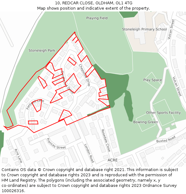 10, REDCAR CLOSE, OLDHAM, OL1 4TG: Location map and indicative extent of plot