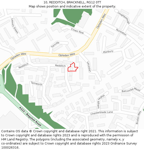 10, REDDITCH, BRACKNELL, RG12 0TT: Location map and indicative extent of plot