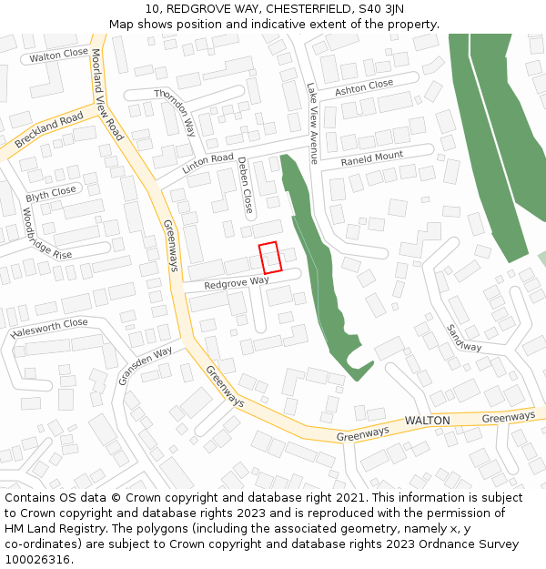 10, REDGROVE WAY, CHESTERFIELD, S40 3JN: Location map and indicative extent of plot
