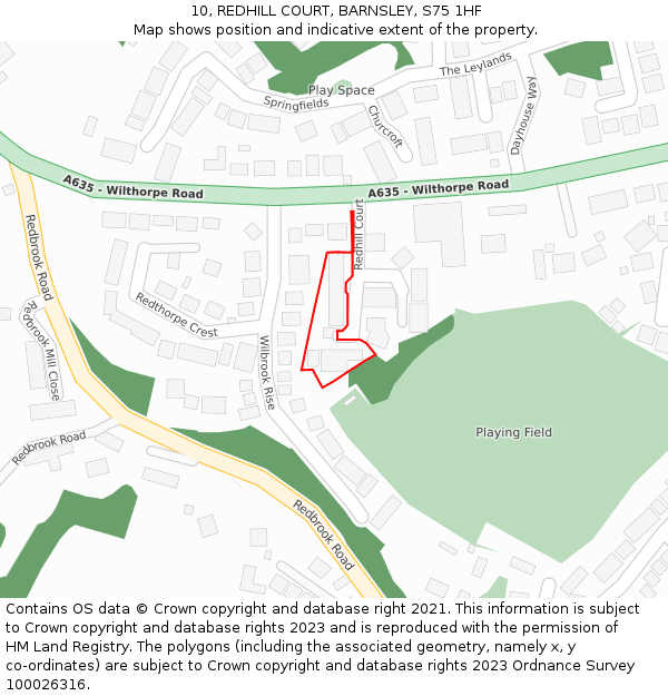 10, REDHILL COURT, BARNSLEY, S75 1HF: Location map and indicative extent of plot