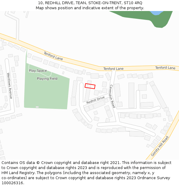 10, REDHILL DRIVE, TEAN, STOKE-ON-TRENT, ST10 4RQ: Location map and indicative extent of plot