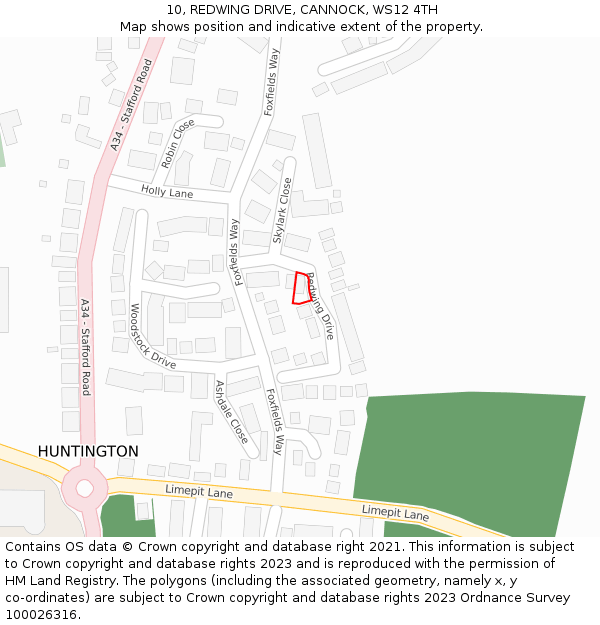 10, REDWING DRIVE, CANNOCK, WS12 4TH: Location map and indicative extent of plot