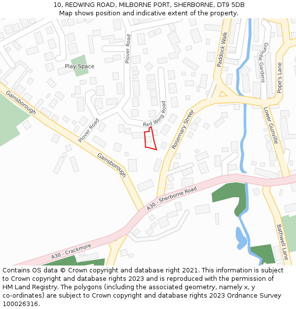 10, REDWING ROAD, MILBORNE PORT, SHERBORNE, DT9 5DB: Location map and indicative extent of plot