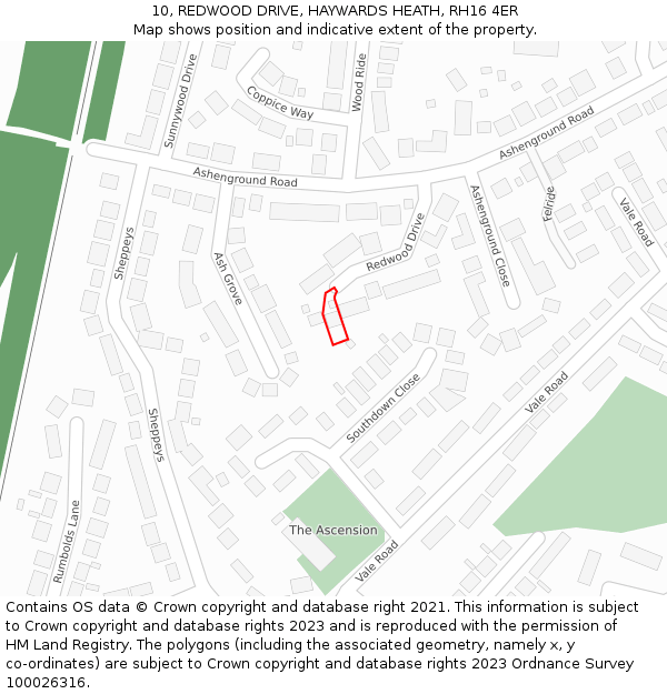 10, REDWOOD DRIVE, HAYWARDS HEATH, RH16 4ER: Location map and indicative extent of plot
