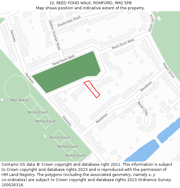 10, REED POND WALK, ROMFORD, RM2 5PB: Location map and indicative extent of plot