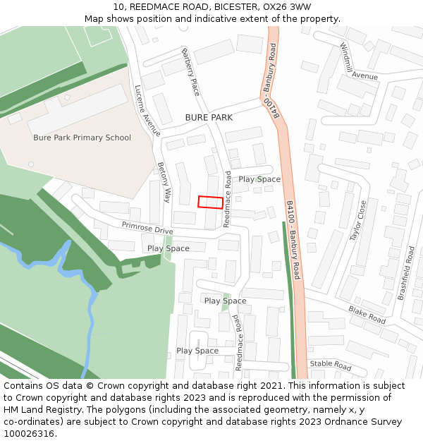 10, REEDMACE ROAD, BICESTER, OX26 3WW: Location map and indicative extent of plot