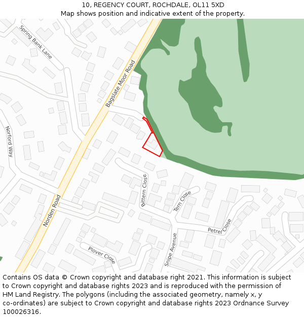 10, REGENCY COURT, ROCHDALE, OL11 5XD: Location map and indicative extent of plot