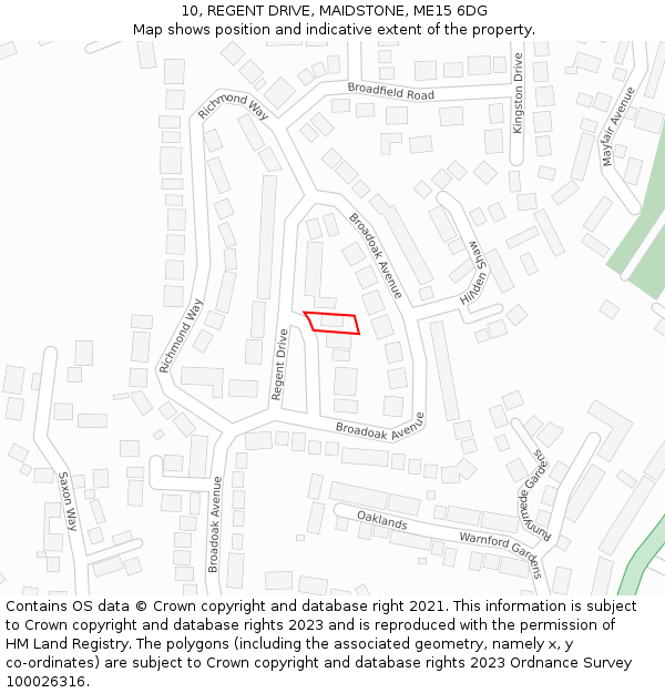 10, REGENT DRIVE, MAIDSTONE, ME15 6DG: Location map and indicative extent of plot