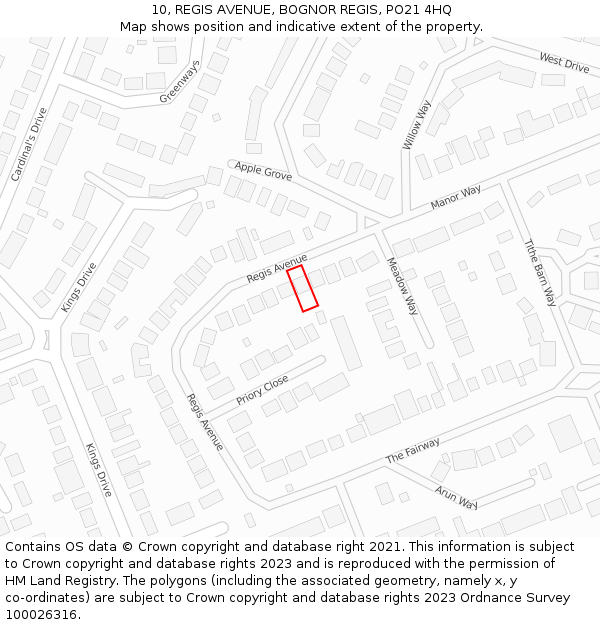 10, REGIS AVENUE, BOGNOR REGIS, PO21 4HQ: Location map and indicative extent of plot