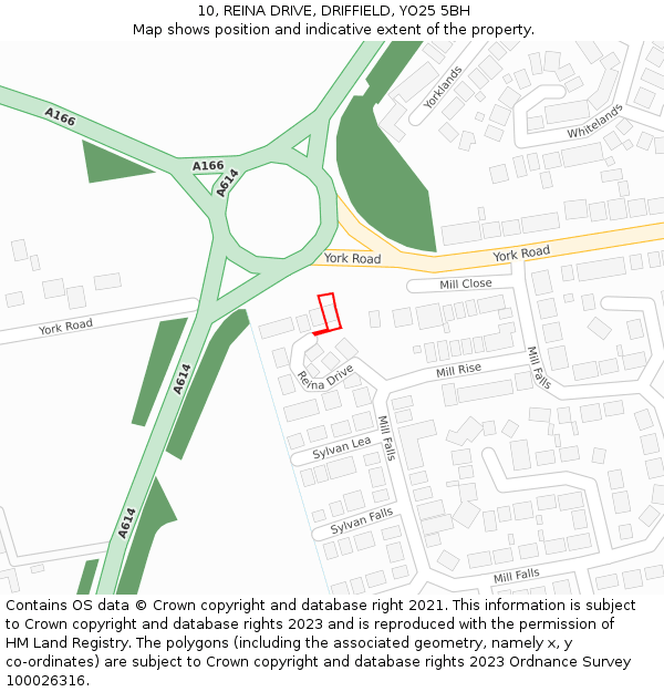 10, REINA DRIVE, DRIFFIELD, YO25 5BH: Location map and indicative extent of plot