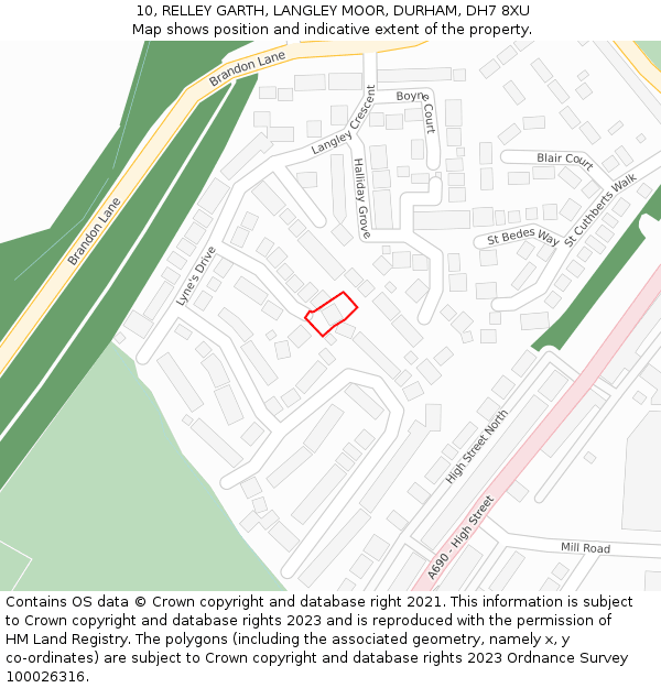 10, RELLEY GARTH, LANGLEY MOOR, DURHAM, DH7 8XU: Location map and indicative extent of plot