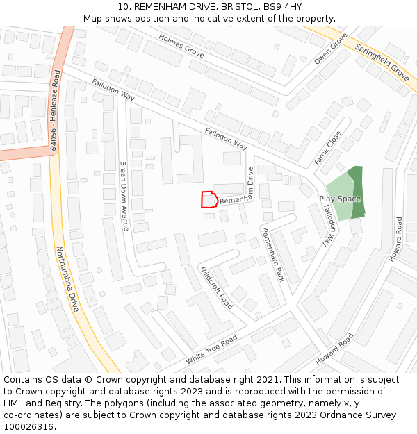 10, REMENHAM DRIVE, BRISTOL, BS9 4HY: Location map and indicative extent of plot
