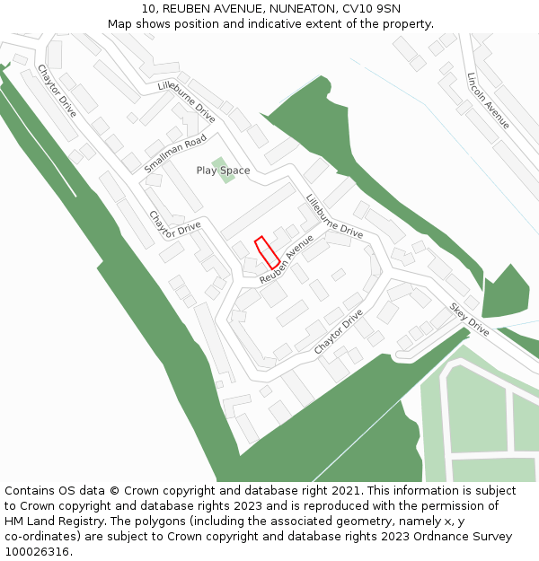 10, REUBEN AVENUE, NUNEATON, CV10 9SN: Location map and indicative extent of plot