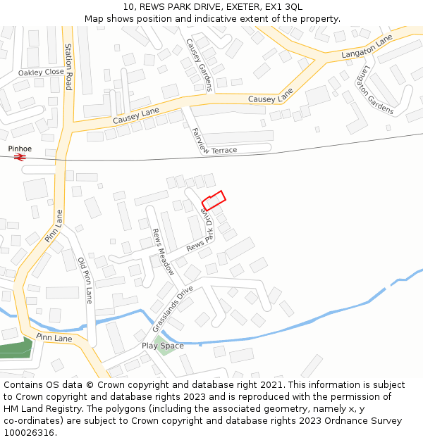 10, REWS PARK DRIVE, EXETER, EX1 3QL: Location map and indicative extent of plot