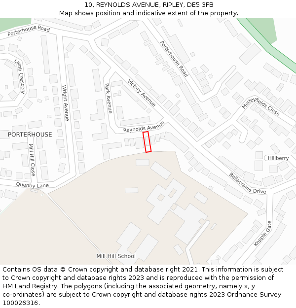 10, REYNOLDS AVENUE, RIPLEY, DE5 3FB: Location map and indicative extent of plot