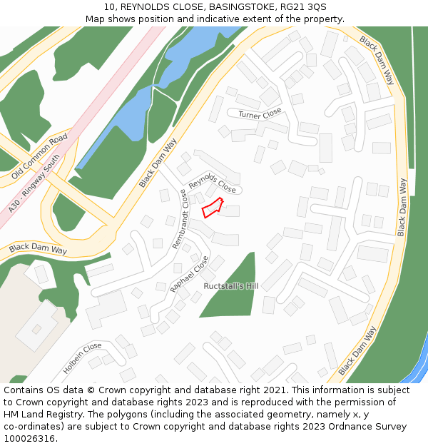 10, REYNOLDS CLOSE, BASINGSTOKE, RG21 3QS: Location map and indicative extent of plot