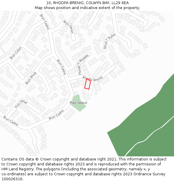 10, RHODFA BRENIG, COLWYN BAY, LL29 6EA: Location map and indicative extent of plot