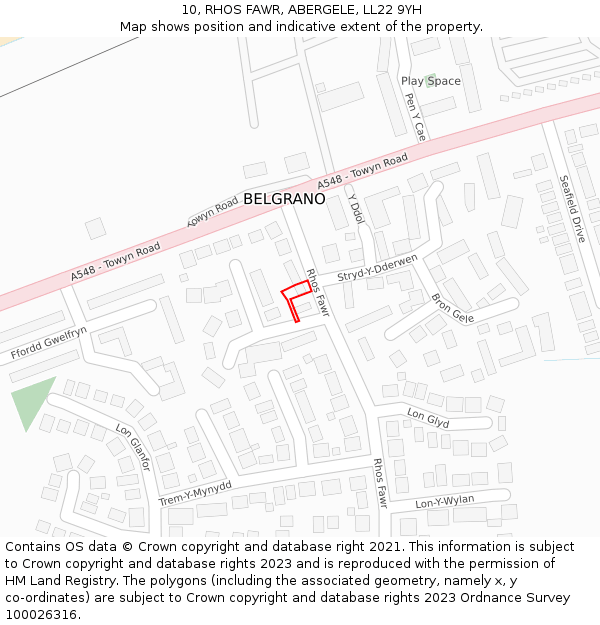 10, RHOS FAWR, ABERGELE, LL22 9YH: Location map and indicative extent of plot