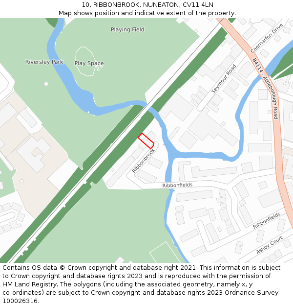 10, RIBBONBROOK, NUNEATON, CV11 4LN: Location map and indicative extent of plot