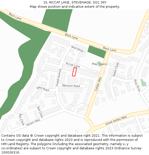 10, RICCAT LANE, STEVENAGE, SG1 3XY: Location map and indicative extent of plot