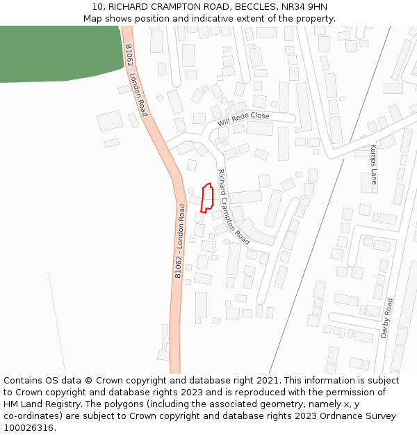 10, RICHARD CRAMPTON ROAD, BECCLES, NR34 9HN: Location map and indicative extent of plot