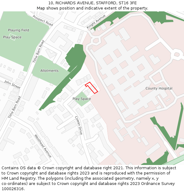 10, RICHARDS AVENUE, STAFFORD, ST16 3FE: Location map and indicative extent of plot